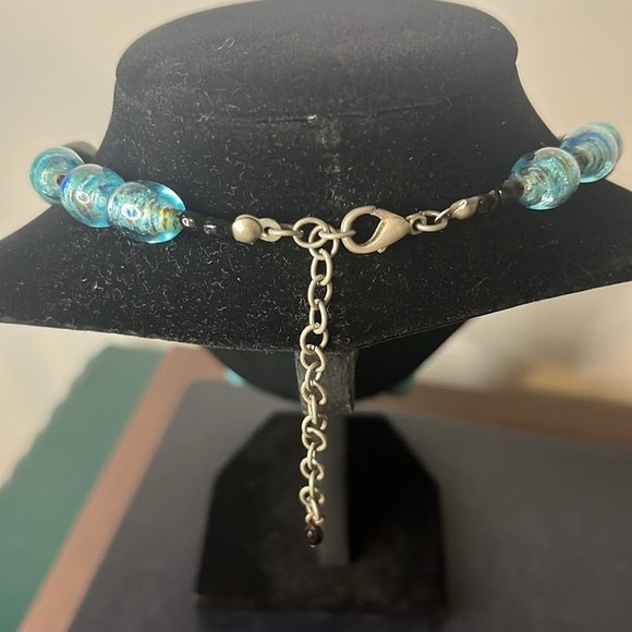 Vintage Blue Glass and Black Stone Beaded Chunky Necklace - Picture 4 of 4